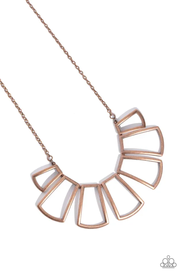 Paparazzi Accessories FullFledged Framed Copper Rectangle Fan Short Necklace Paparazzi Necklaces