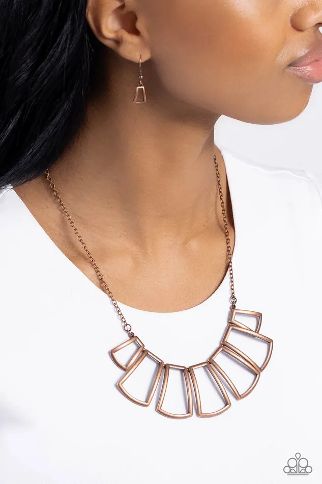 Paparazzi Accessories FullFledged Framed Copper Rectangle Fan Short Necklace Paparazzi Necklaces