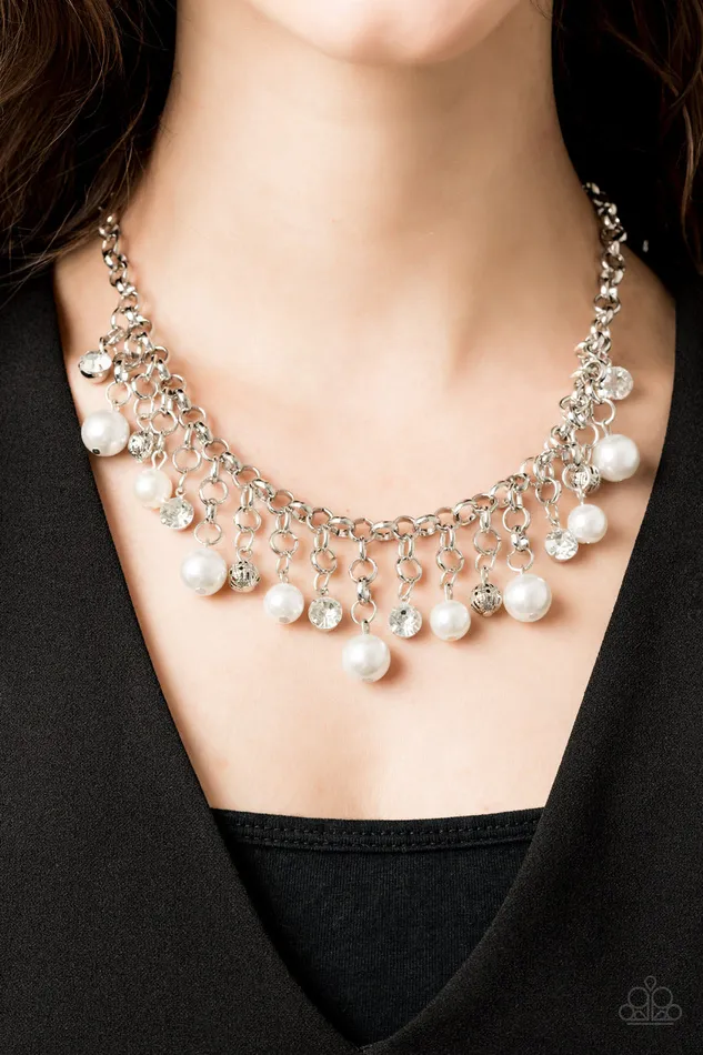 Paparazzi Accessories HEIRheaded Paparazzi White Pearl Rhinestone and Bead Silver Necklace 2019 Convention Exclusive Necklaces