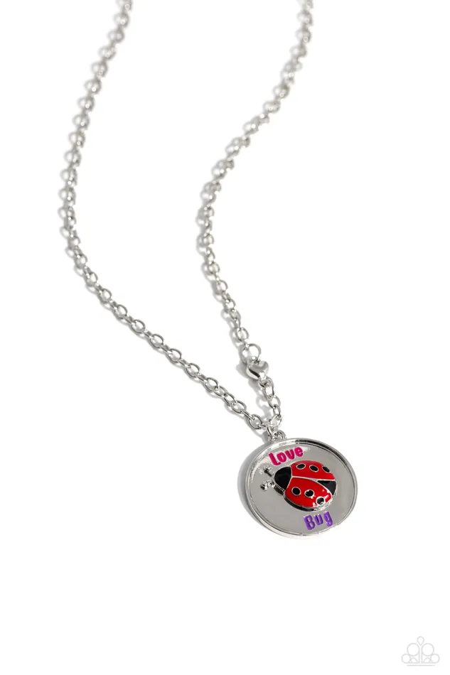 Paparazzi Accessories Lively Love Bug Pink Ladybug Affirmation Silver Short Necklace Paparazzi Necklaces Paparazzi Accessories Lively Love Bug Pink Ladybug Affirmation Silver Short Necklace Paparazzi Necklaces