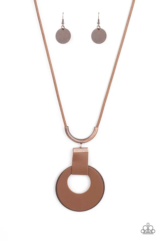 Paparazzi Accessories Luxe Crush Copper Disc Brown Leather Cord Necklace Paparazzi Necklaces Paparazzi Accessories Luxe Crush Copper Disc Brown Leather Cord Necklace Paparazzi Necklaces