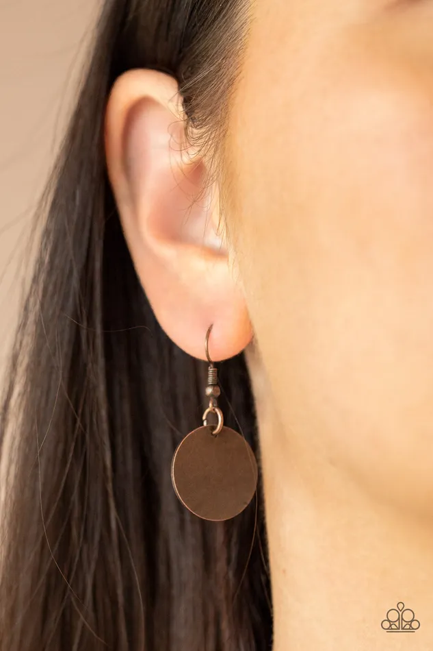 Paparazzi Accessories Luxe Crush Copper Disc Brown Leather Cord Necklace Paparazzi Necklaces