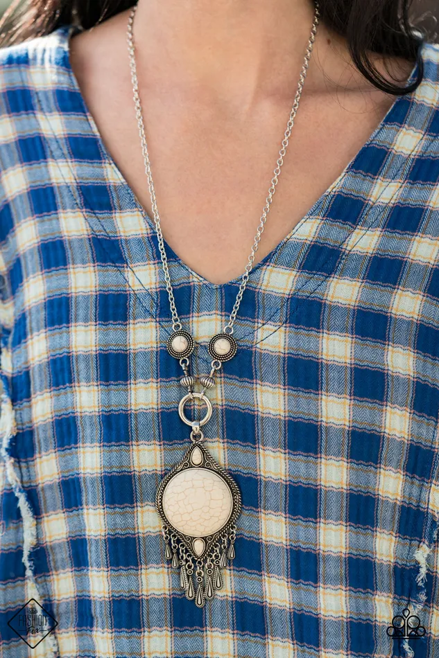 Paparazzi Accessories Majestic Mountaineer White Cracked Stone Silver Pendant Necklace Fashion Fix Exclusive January 2021 Paparazzi Necklaces