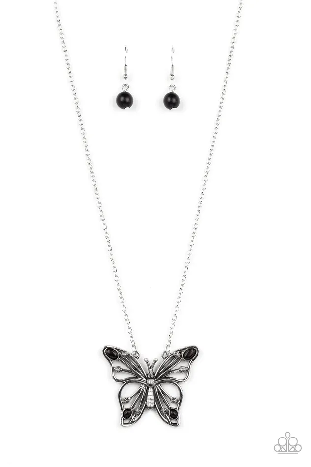 Paparazzi Accessories Necklaces Badlands Butterfly Black Stone Silver Butterfly Necklace Paparazzi Paparazzi Accessories Necklaces Badlands Butterfly Black Stone Silver Butterfly Necklace Paparazzi