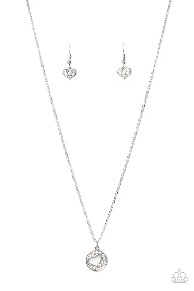Paparazzi Accessories Necklaces Bare Your Heart White Rhinestone Heart Cutout Silver Necklace Paparazzi Paparazzi Accessories Necklaces Bare Your Heart White Rhinestone Heart Cutout Silver Necklace Paparazzi