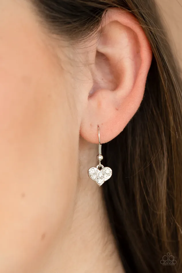 Paparazzi Accessories Necklaces Bare Your Heart White Rhinestone Heart Cutout Silver Necklace Paparazzi
