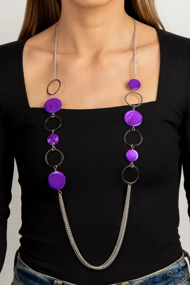 Paparazzi Accessories Necklaces Beach Hub Purple Shell Silver Circle Long Necklace Paparazzi
