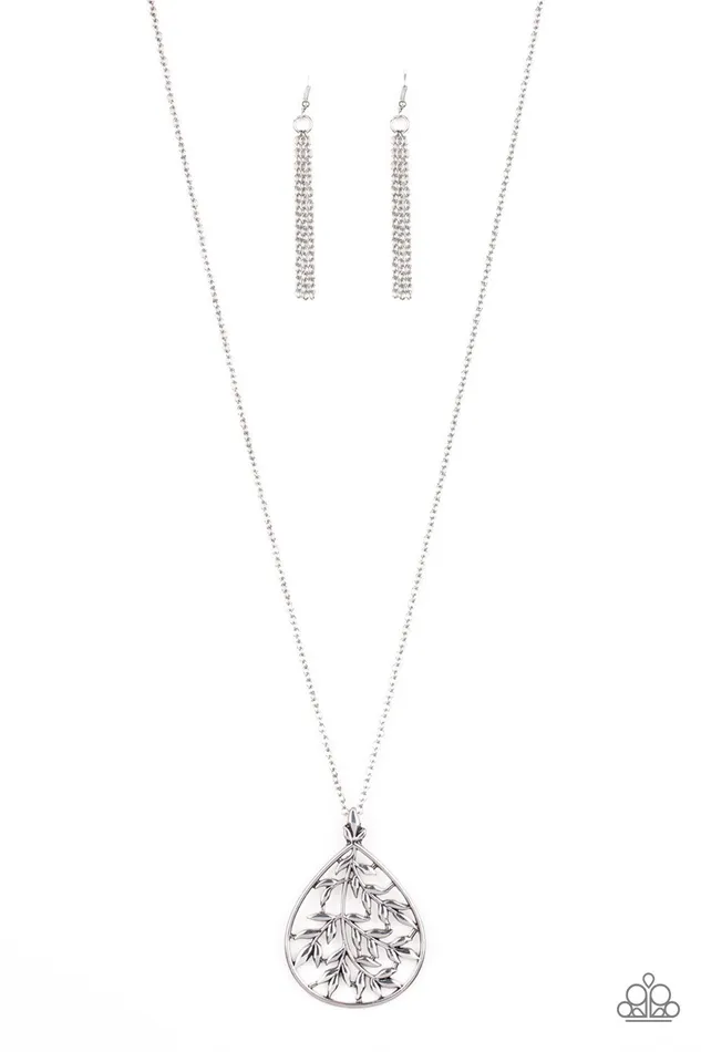 Paparazzi Accessories Necklaces BOUGH Down Silver Leaf Teardrop Pendant Necklace Paparazzi Paparazzi Accessories Necklaces BOUGH Down Silver Leaf Teardrop Pendant Necklace Paparazzi