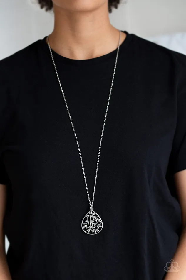 Paparazzi Accessories Necklaces BOUGH Down Silver Leaf Teardrop Pendant Necklace Paparazzi