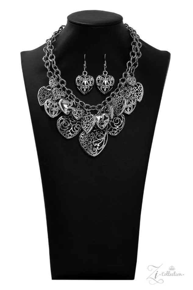 Paparazzi Accessories Necklaces Cherish Paparazzi 2019 Zi Collection Silver Heart Filigree Charm Statement Necklace Paparazzi Accessories Necklaces Cherish Paparazzi 2019 Zi Collection Silver Heart Filigree Charm Statement Necklace