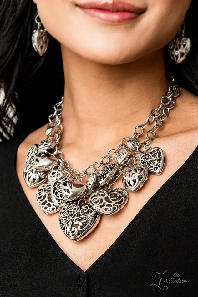 Paparazzi Accessories Necklaces Cherish Paparazzi 2019 Zi Collection Silver Heart Filigree Charm Statement Necklace