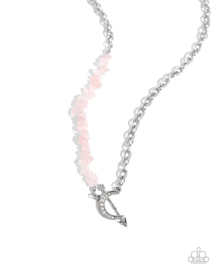 Paparazzi Accessories Necklaces Chiseled Confidence Pink Stone Silver Moon Arrow Short Necklace Paparazzi Paparazzi Accessories Necklaces Chiseled Confidence Pink Stone Silver Moon Arrow Short Necklace Paparazzi