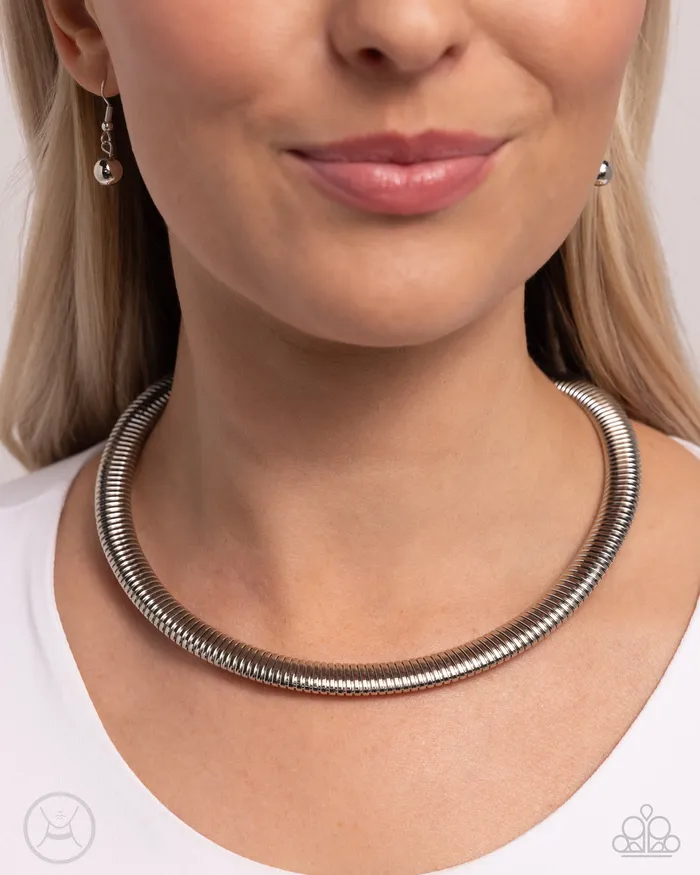 Paparazzi Accessories Necklaces Choker Of The Century Silver Thick Snake Chain Choker Necklace Paparazzi