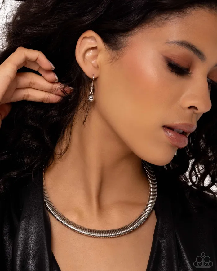 Paparazzi Accessories Necklaces Choker Of The Century Silver Thick Snake Chain Choker Necklace Paparazzi
