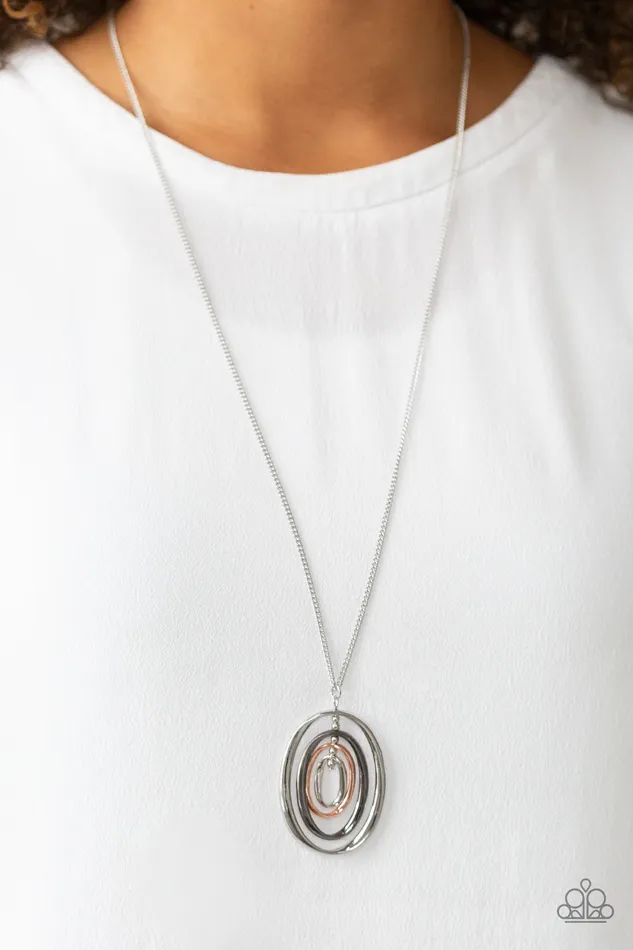 Paparazzi Accessories Necklaces Classic Convergence Multi Silver Gunmetal Copper Pendant Necklace Paparazzi