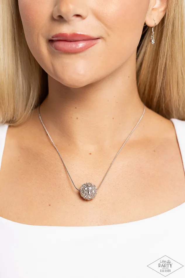 Paparazzi Accessories Necklaces Come Out of Your BOMBSHELL White Rhinestone Sphere Silver Short Necklace Bring Back Paparazzi