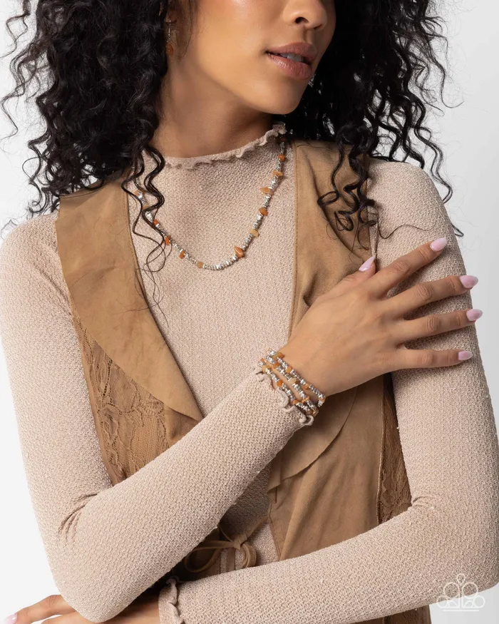 Paparazzi Accessories Necklaces Complete Look Earthy Expertise Necklace and Naturally Talented Orange Silver 2Piece Set Paparazzi Paparazzi Accessories Necklaces Complete Look Earthy Expertise Necklace and Naturally Talented Orange Silver 2Piece Set Paparazzi