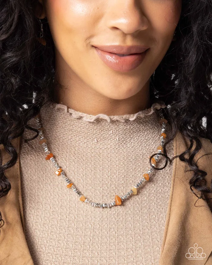 Paparazzi Accessories Necklaces Complete Look Earthy Expertise Necklace and Naturally Talented Orange Silver 2Piece Set Paparazzi
