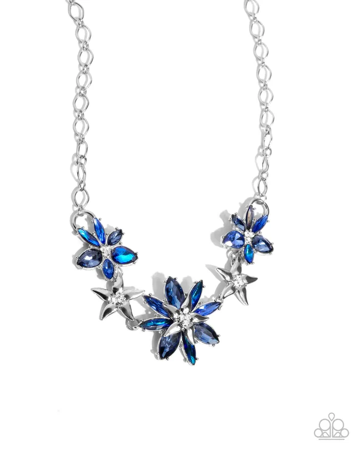 Paparazzi Accessories Necklaces Complete Look Floral Feature Necklace and Floral Factor Bracelet Blue Flower Silver 2Piece Set Paparazzi