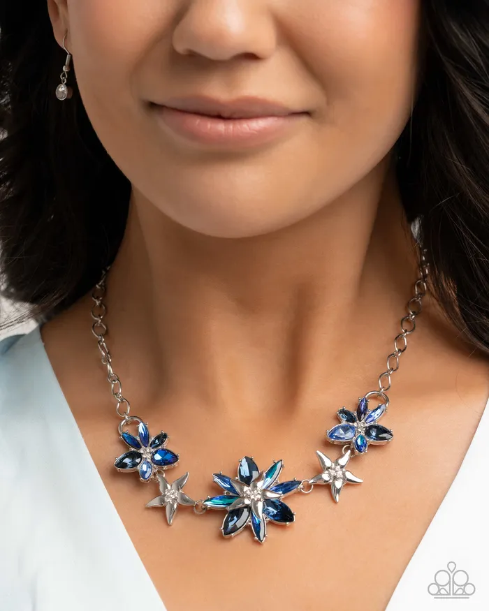 Paparazzi Accessories Necklaces Complete Look Floral Feature Necklace and Floral Factor Bracelet Blue Flower Silver 2Piece Set Paparazzi