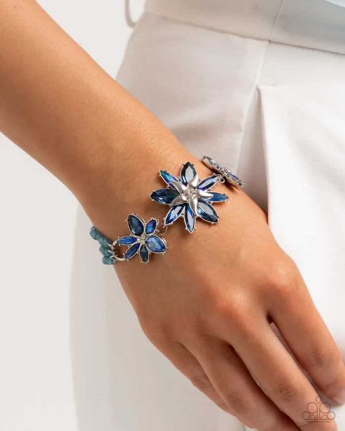 Paparazzi Accessories Necklaces Complete Look Floral Feature Necklace and Floral Factor Bracelet Blue Flower Silver 2Piece Set Paparazzi