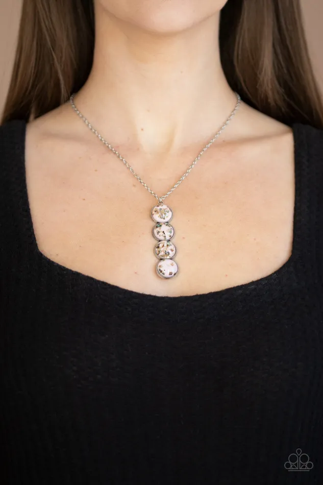 Paparazzi Accessories Necklaces Confetti and Cocktails Paparazzi Pink Flecks Iridescent Shelllike Beads Silver Pendant Necklace