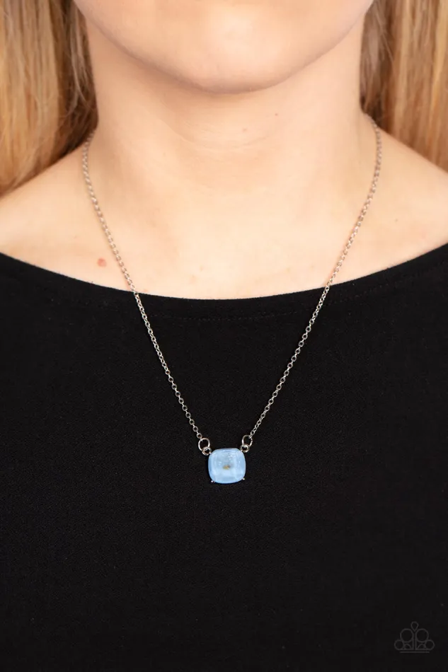 Paparazzi Accessories Necklaces Coral Coasts Blue Iridescent Shell Dainty Silver Necklace Paparazzi