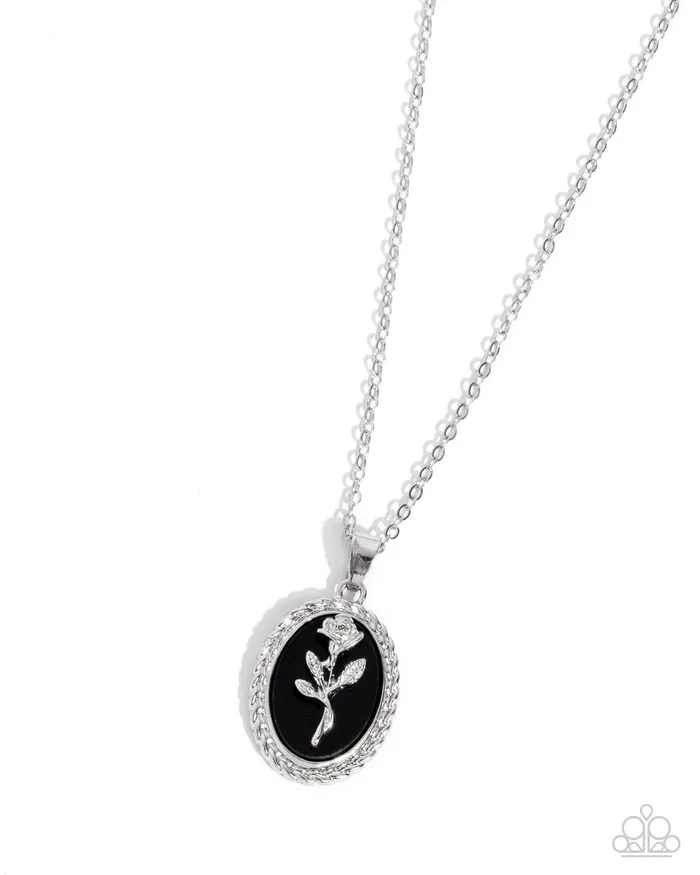 Paparazzi Accessories Necklaces Cottagecore Confidence Black Oval Silver Rose Short Necklace Paparazzi Paparazzi Accessories Necklaces Cottagecore Confidence Black Oval Silver Rose Short Necklace Paparazzi