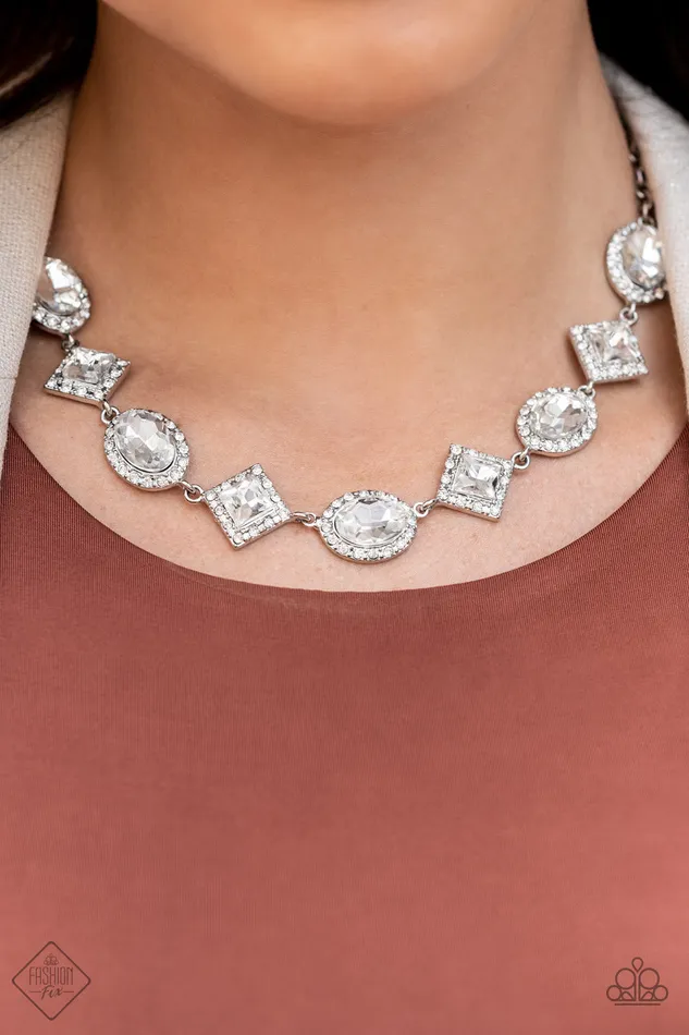 Paparazzi Accessories Necklaces Diamond of the Season White Rhinestone Gem Silver Necklace Paparazzi Fashion Fix September 2022