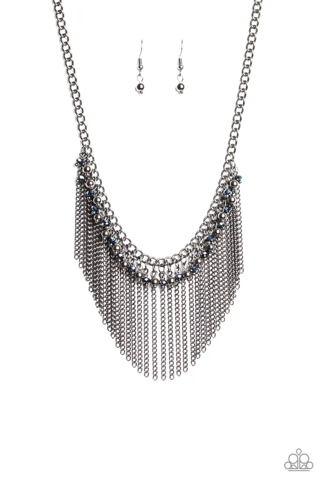 Paparazzi Accessories Necklaces Divinely Diva Blue Crystallike Bead Gun Metal Fringe Necklace Paparazzi Paparazzi Accessories Necklaces Divinely Diva Blue Crystallike Bead Gun Metal Fringe Necklace Paparazzi