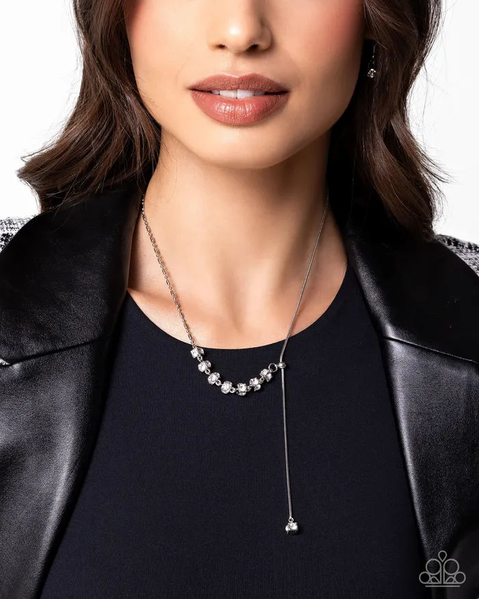 Paparazzi Accessories Necklaces Drops of Dazzle White Rhinestone Silver Y Short Necklace Paparazzi