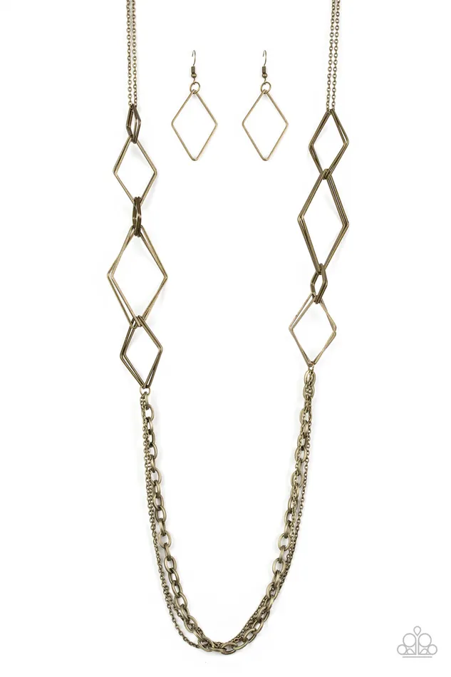 Paparazzi Accessories Necklaces Fashion Fave Brass Diamond Shape Necklace
