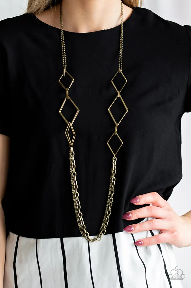 Paparazzi Accessories Necklaces Fashion Fave Brass Diamond Shape Necklace