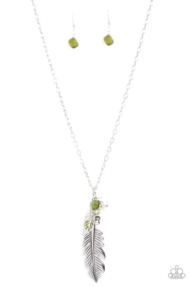 Paparazzi Accessories Necklaces Feather Flair Green Bead Silver Feather Charm Pendant Necklace Paparazzi Paparazzi Accessories Necklaces Feather Flair Green Bead Silver Feather Charm Pendant Necklace Paparazzi