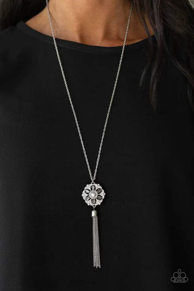 Paparazzi Accessories Necklaces Fine Florals Silver Pearl Smoky and White Rhinestone Silver Necklace Paparazzi