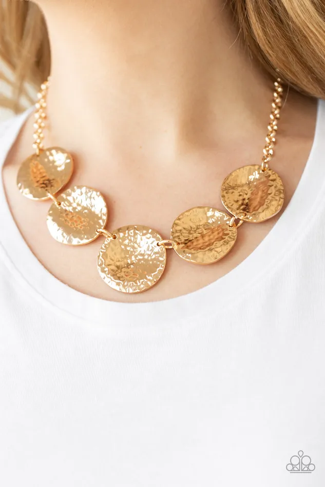 Paparazzi Accessories Necklaces First Impressions Paparazzi Gold Hammered Disc Necklace Life of the Party Exclusive February 2020 Paparazzi Accessories Necklaces First Impressions Paparazzi Gold Hammered Disc Necklace Life of the Party Exclusive February 2020
