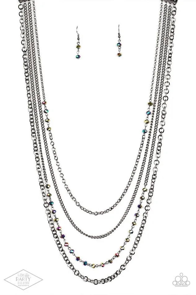 Paparazzi Accessories Necklaces Flickering Lights Multi Oil Spill Gunmetal Chain Layered Necklace LOP Exclusive Paparazzi Paparazzi Accessories Necklaces Flickering Lights Multi Oil Spill Gunmetal Chain Layered Necklace LOP Exclusive Paparazzi