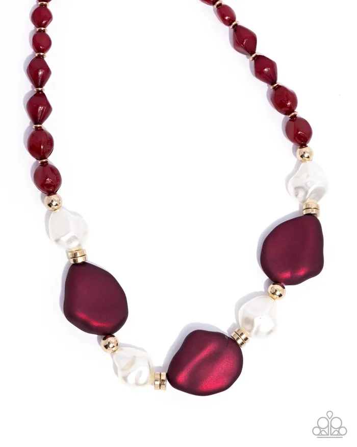Paparazzi Accessories Necklaces Forever Feature Red Wine Bead White Pearl Gold Short Necklace Paparazzi