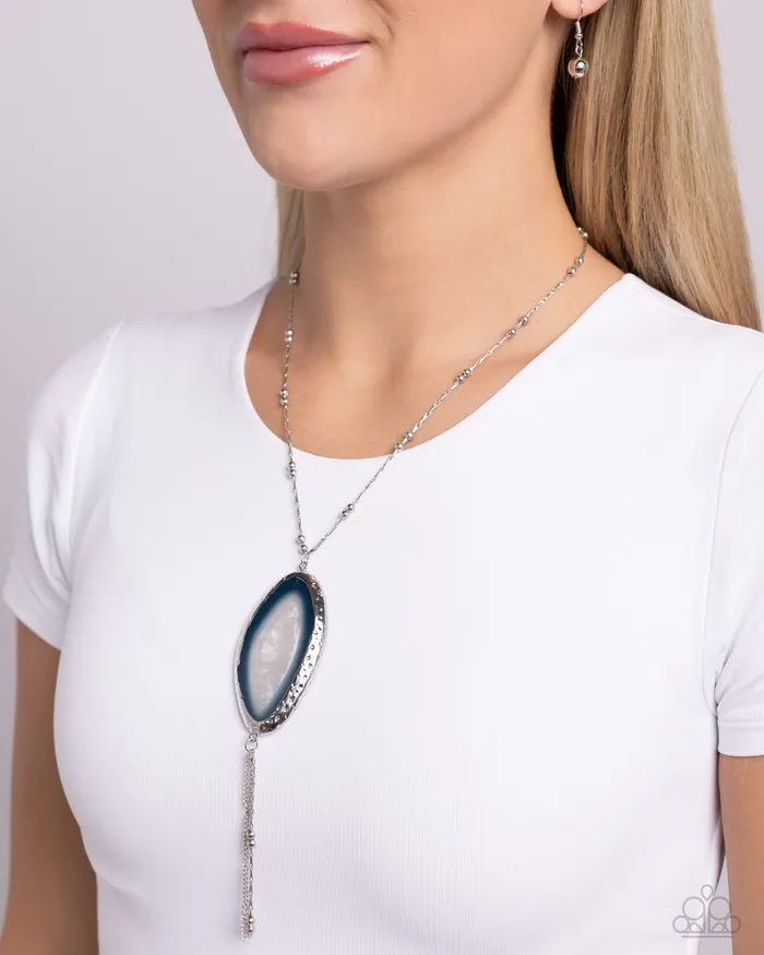 Paparazzi Accessories Necklaces Geode Gamble Blue Stone Silver Tassel Short Necklace Paparazzi