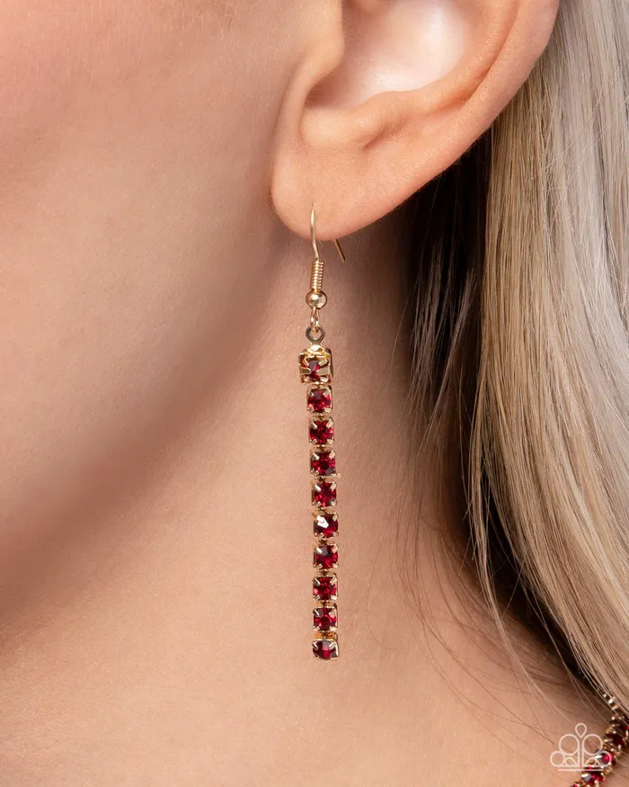 Paparazzi Accessories Necklaces Glittery Getaway Red Rhinestonne Gold Y Short Necklace Paparazzi