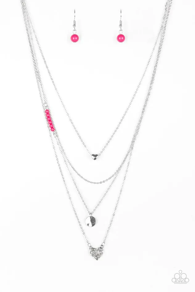Paparazzi Accessories Necklaces Gypsy Heart Pink Bead Silver Heart Layered Necklace Paparazzi Paparazzi Accessories Necklaces Gypsy Heart Pink Bead Silver Heart Layered Necklace Paparazzi