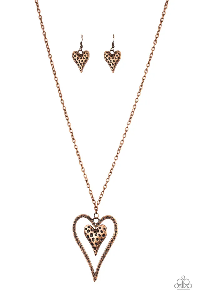 Paparazzi Accessories Necklaces Hardened Hearts Copper Heart Vintage Long Necklace Paparazzi Paparazzi Accessories Necklaces Hardened Hearts Copper Heart Vintage Long Necklace Paparazzi