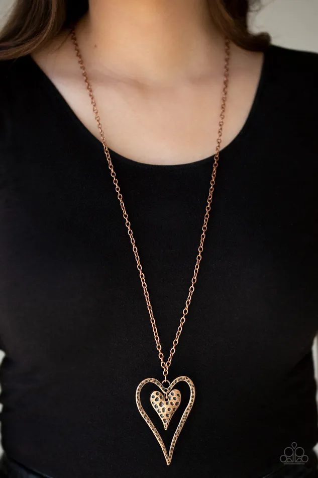 Paparazzi Accessories Necklaces Hardened Hearts Copper Heart Vintage Long Necklace Paparazzi