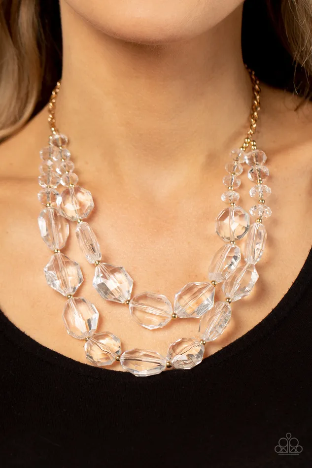 Paparazzi Accessories Necklaces Icy Illumination Gold Chain Clear Bead Layered Necklace Paparazzi