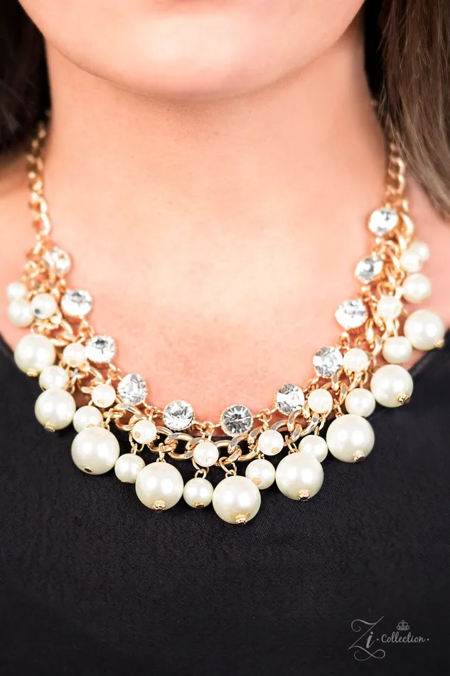 Paparazzi Accessories Necklaces Idolize Zi Collection Paparazzi White Pearl Rhinestone Gold Chain Statement Necklace
