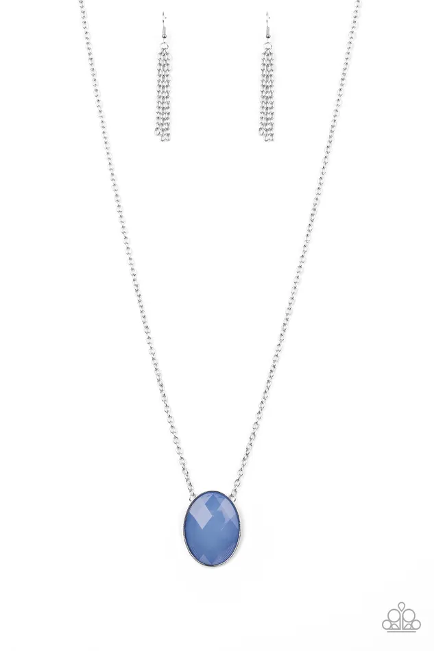 Paparazzi Accessories Necklaces Intensely Illuminated Blue Glassy Faceted Bead Silver Oval Frame Necklace Paparazzi Accessories Necklaces Intensely Illuminated Blue Glassy Faceted Bead Silver Oval Frame Necklace