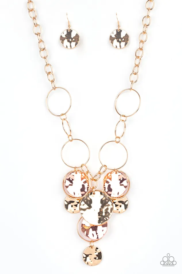 Paparazzi Accessories Necklaces Learn The HARDWARE Way Gold and Shiny Copper Disc Necklace Paparazzi Paparazzi Accessories Necklaces Learn The HARDWARE Way Gold and Shiny Copper Disc Necklace Paparazzi