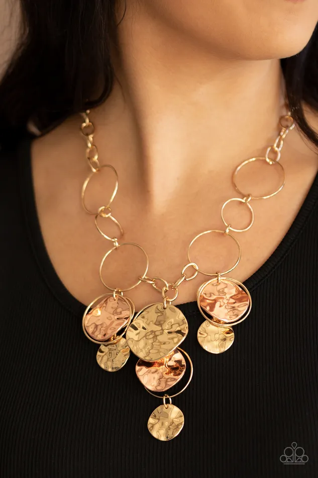 Paparazzi Accessories Necklaces Learn The HARDWARE Way Gold and Shiny Copper Disc Necklace Paparazzi