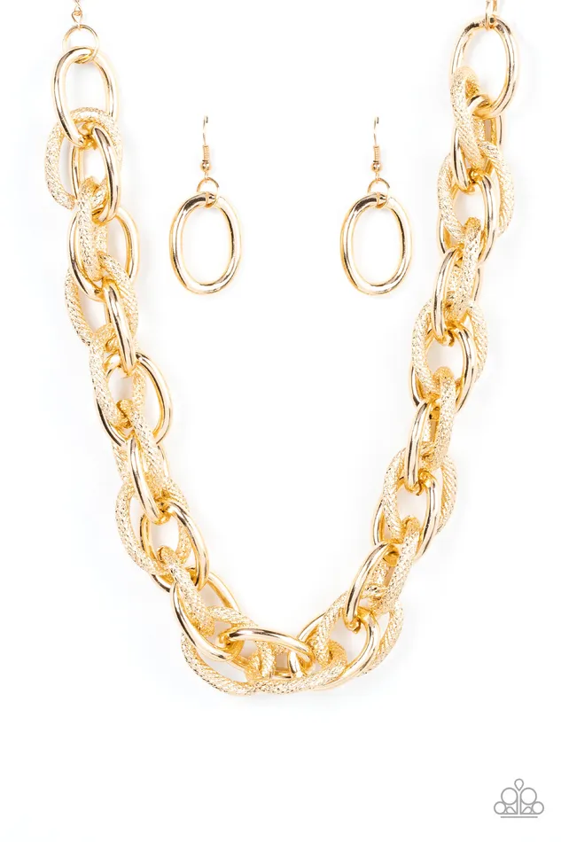 Paparazzi Accessories Necklaces License to Chill Gold Interlocking Large Link Necklace Paparazzi EMP 2023 Week 1 Exclusive Paparazzi Accessories Necklaces License to Chill Gold Interlocking Large Link Necklace Paparazzi EMP 2023 Week 1 Exclusive