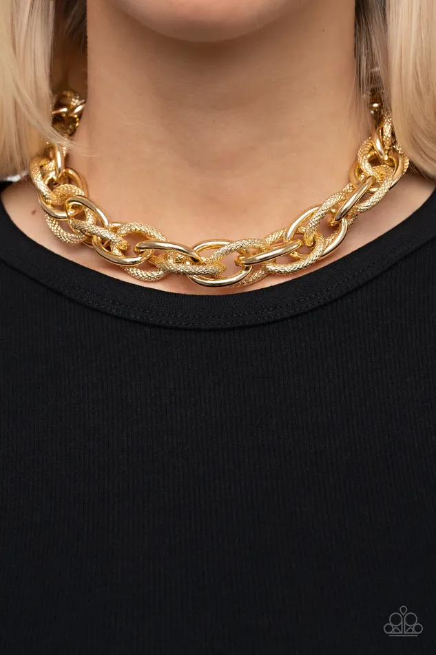 Paparazzi Accessories Necklaces License to Chill Gold Interlocking Large Link Necklace Paparazzi EMP 2023 Week 1 Exclusive